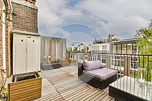 Bright balcony with chair and door