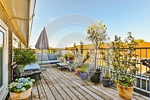 Bright balcony with chair and door