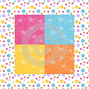 Bright bandana print with flowers on colorful background in dot frame