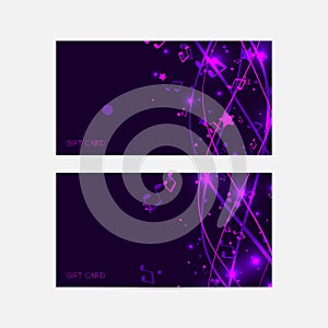 Bright banner or card template in musical theme. Lilac and viol