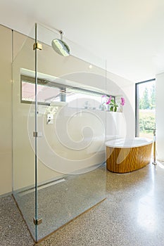 Bright bathroom with shower