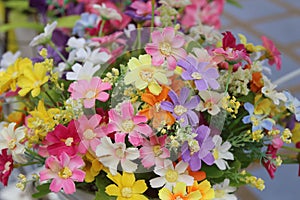 Bright and beautiful colors of plastic flowers