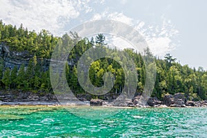 Bright beautiful landscape of Niagara Escarpment limestone cliff