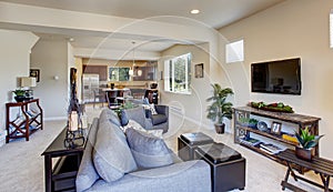 Bright beautiful living room . Tropical theme design