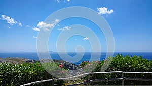 Bright beautiful panoramic views of the Libyan Mediterranean sea on the southern coast of Crete from the monastery of Preveli.