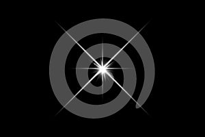 Bright beautiful star, optical lens glowing sunlight effect, light effect, bright star, light flare. White sparkles shine light photo
