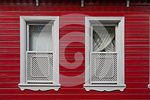 Bright beautiful windows of old Turkish houses, Balat and Uskudar