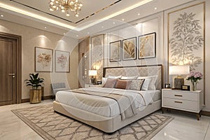 Bright bedroom with elegant wall decorations