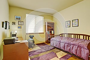 Bright bedroom interior with desk