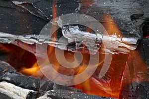 Fire flames close up on a dark background