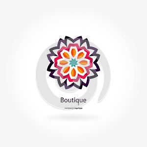 Bright blu, pink beautiful circular logo for boutique, flower shop, business. Company mark, emblem, element. Simple geometric