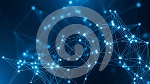 Bright Blue Abstract Network of Interconnected Glowing Spheres and Lines connection