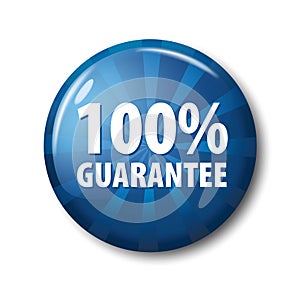 Bright blue button with words `100% guarantee`