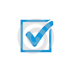 Blue check mark in square isolated on white background