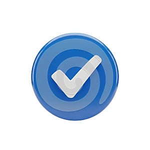 A bright blue circular icon featuring a white checkmark symbol isolated on white background