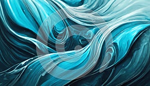 Bright blue cyan color waves and swirls oil paint on surface abstract art backdrop