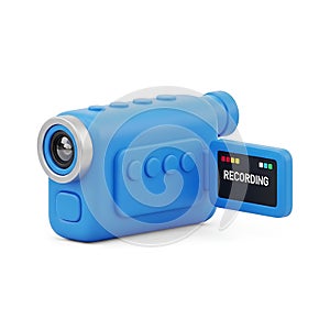 Bright blue digital camcorder with flip out screen
