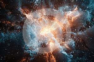 A bright blue explosion in space with a lot of stars
