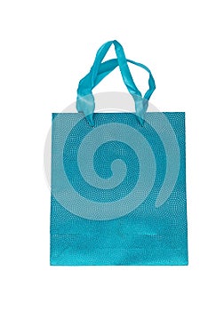 Bright blue gift bag isolated on a white background