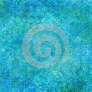 Bright Blue and Green Abstract Background with Honeycomb Designs