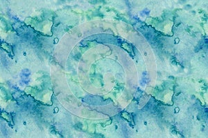 Bright blue and green wavy sea watercolor pattern