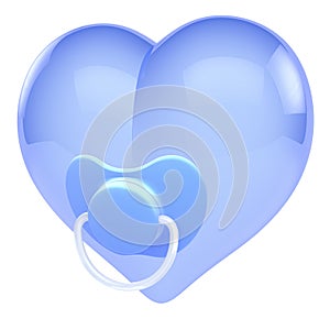 Bright blue heart with baby-soother