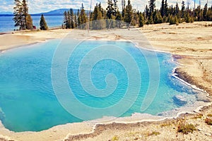 Bright Blue Hotsprings at Yellowstone National Park