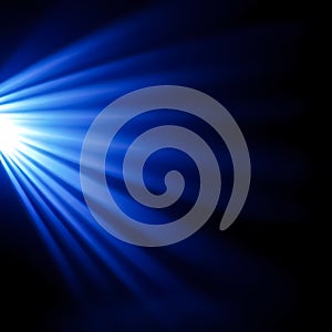 Blue light beams radiating against a dark background in a creative display of illumination. Generative AI