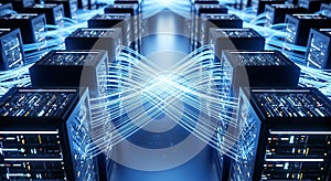 Futuristic Data Center High Speed Servers AI Networking for Cloud Computing Big Data and Digital Transformation Background