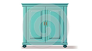 Teal Wooden Cupboard On Wheels: Neoclassical Style With Vibrant Color Choices