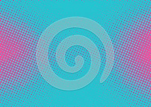 Bright blue with magenta comic book pop art background with halftone effect, dotted backdrop vector illustration