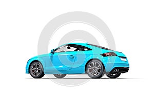 Bright Blue Metallic Car on White Background