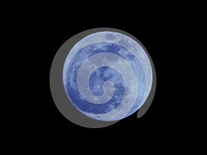 Bright Blue Moon Isolated on a Natural Black Night Sky