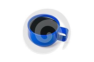 Bright blue mug with black coffee isolated on a white background