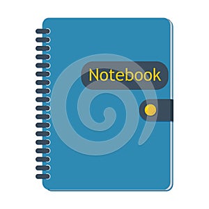 A bright blue notebook for notes.