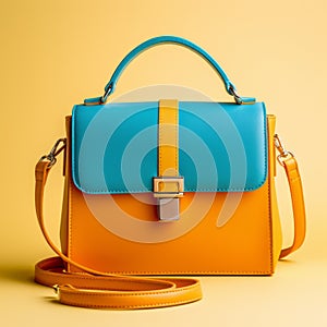 Bright Blue And Orange Handbag On Yellow Background