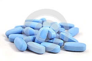Bright blue oval tablets