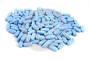 Bright blue oval tablets