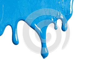 Bright Blue Paint Dripping Isolated on White