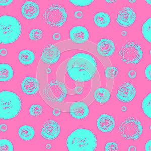 Bright blue on pink grunge circles pattern