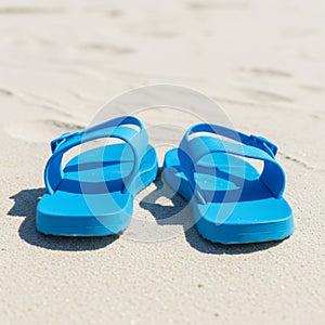 Bright Blue Sandals on Sandy Beach