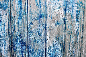 Bright blue saturated relief texture of a beautifully painted metal surface with vertical stripes and shabby erased paint