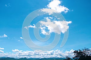 Bright blue sky and clouds with reflection from the sun , summer background