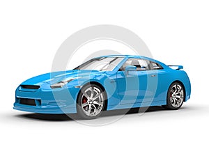 Bright Blue Sports Car on White Background