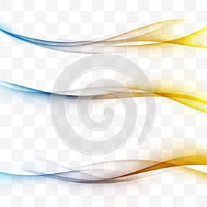 Bright blue to yellow swoosh abstract lines set