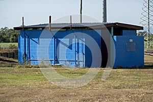 Bright Blue Toilets Building