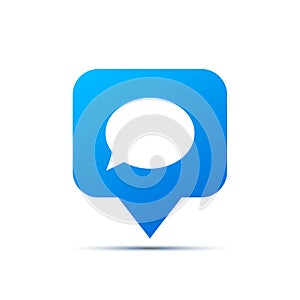 Bright blue trendy icon for social network. Comment piktogram on white