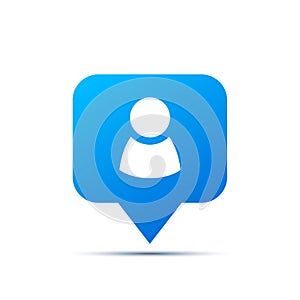 Bright blue trendy icon for social network. Person piktogram on white