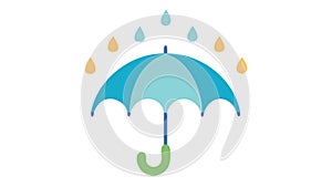 Bright blue umbrella with stylized raindrops in a playful flat design, vector design Generative AI