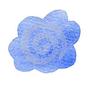 Bright Blue Watercolor Cloud isolated on white background. Hand Drawn and Painted speech bubble